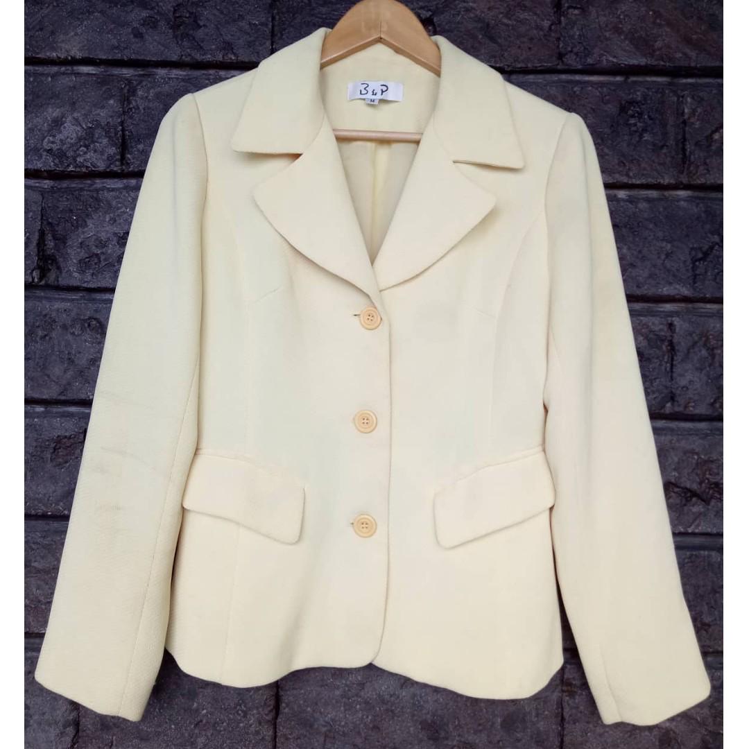 Yellow Blazer Coat Formal Smart Casual Buttoned Collared