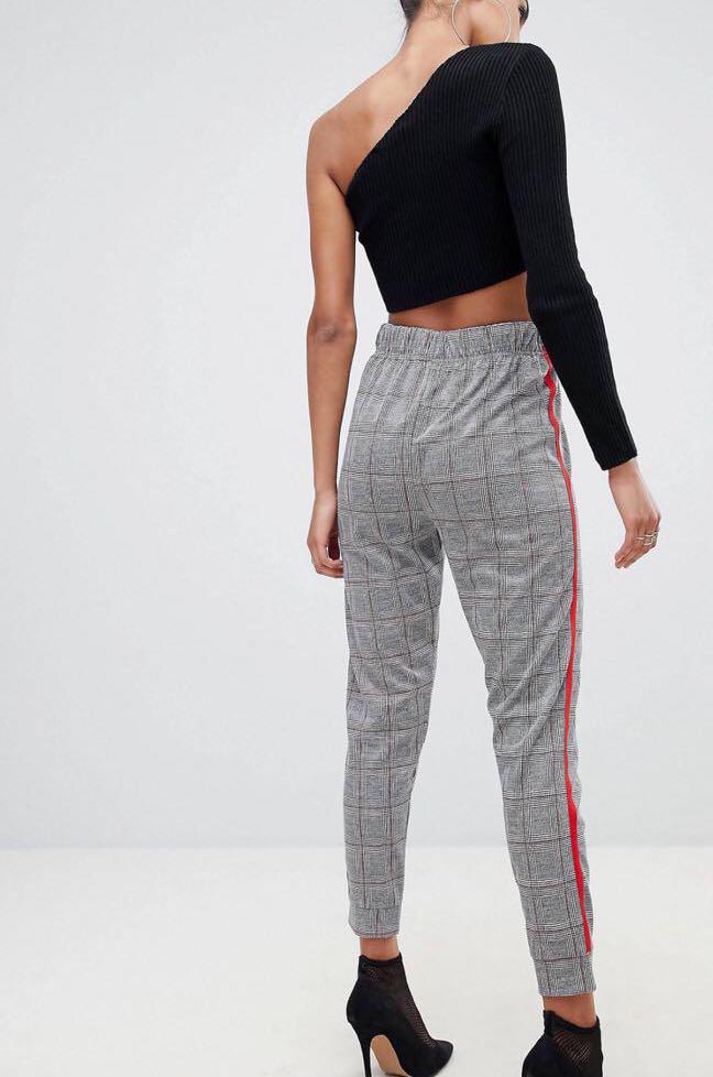 Red pants with best sale checkered stripe