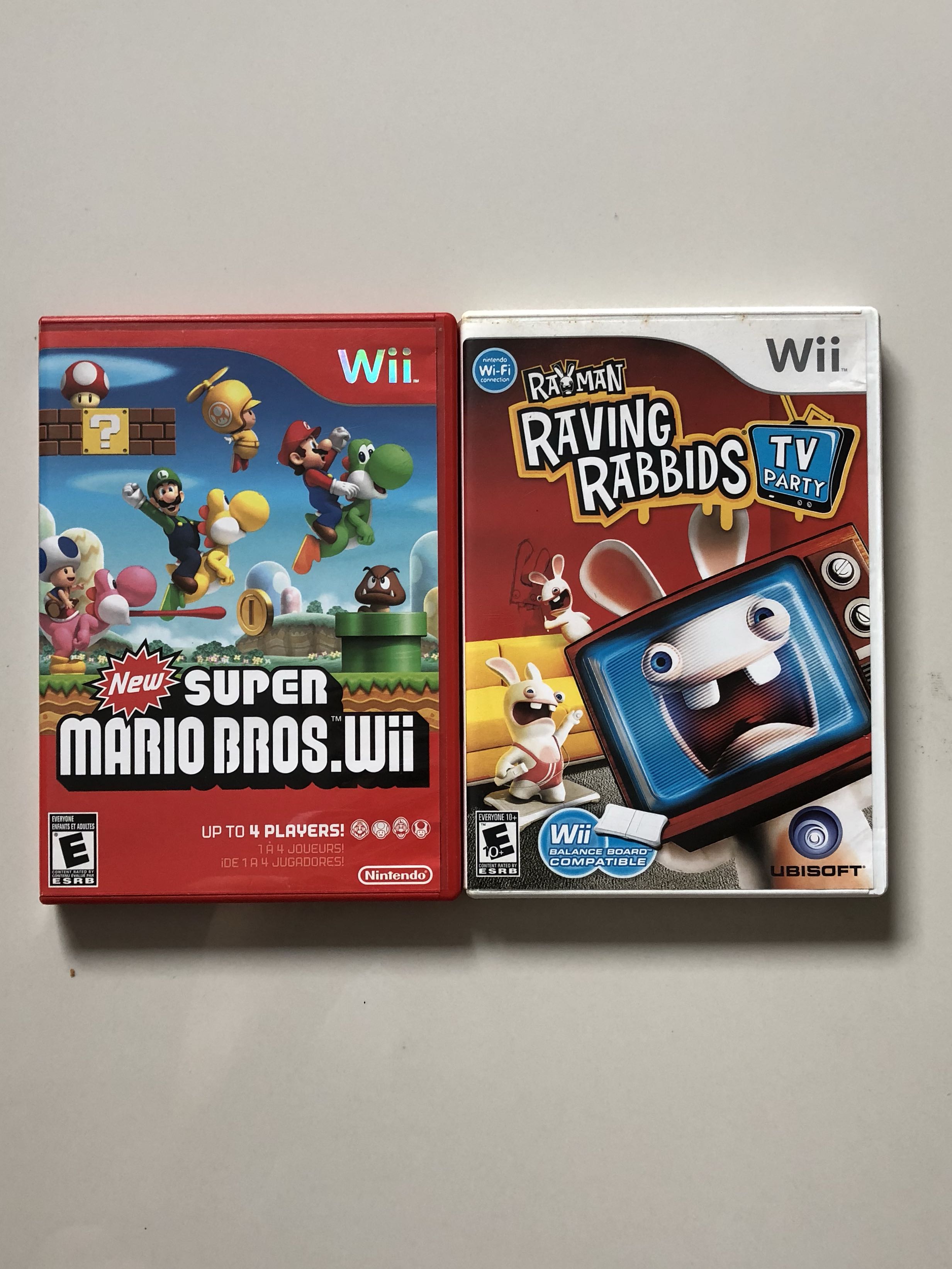 Nintendo Wii Game Super Mario Bros and Raving Rabbits, Video Gaming ...