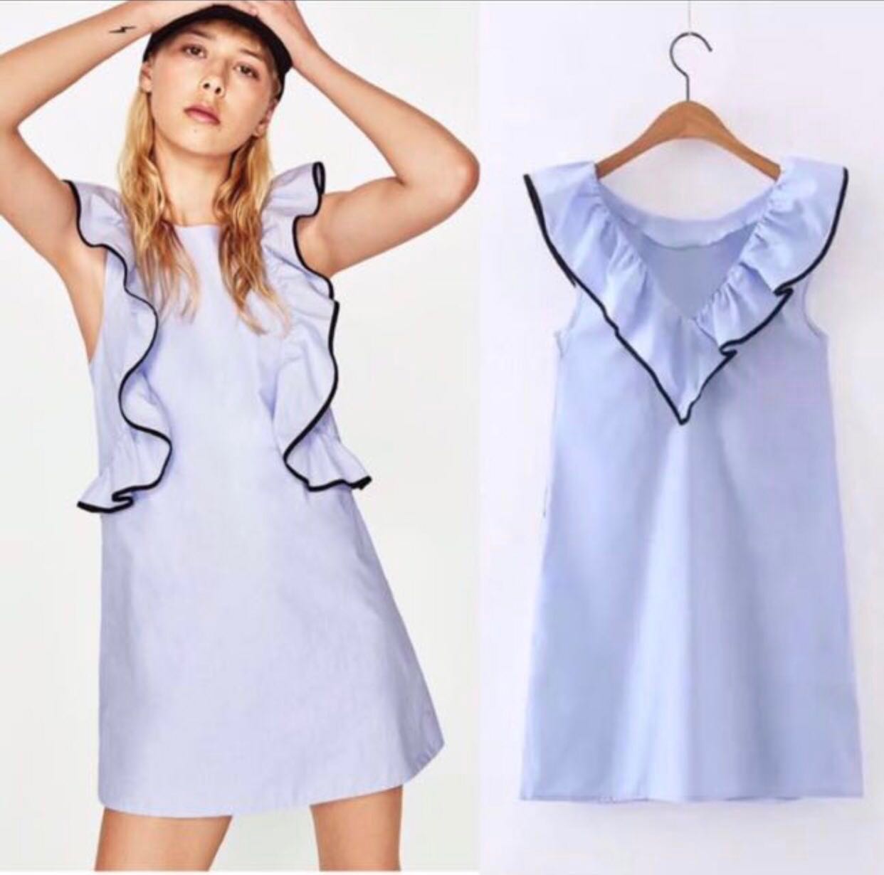 zara blue ruffle dress