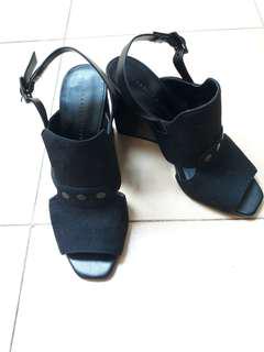 Charles and Keith Black Suede Wedges