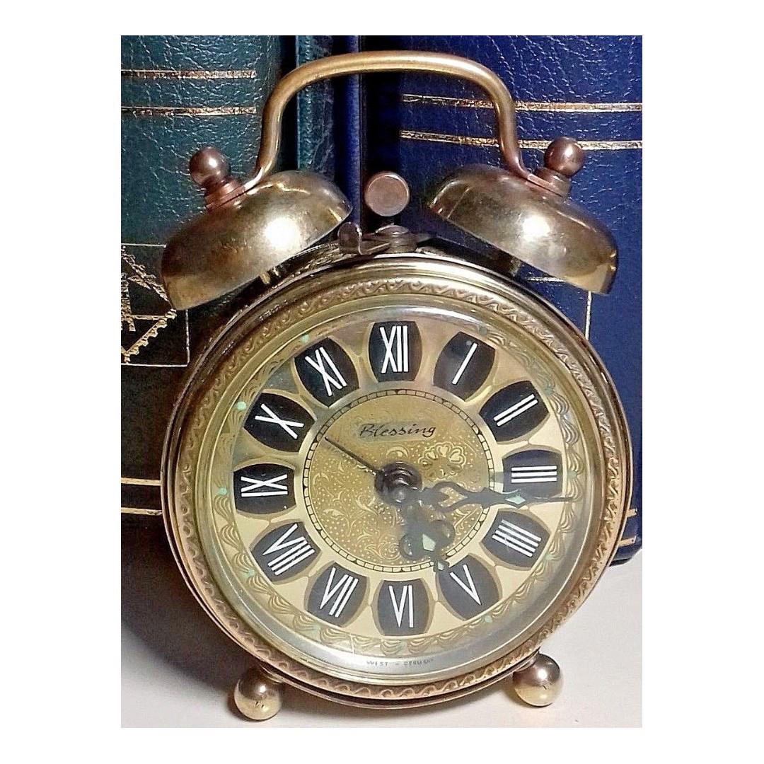 Antique Blessing Mechanical Mini Travel Alarm Clock Brass Filigree West  Germany