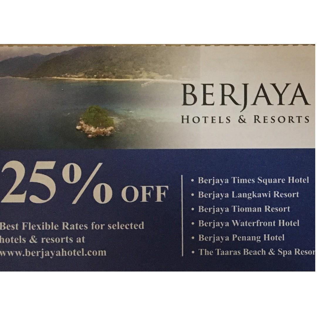 2 pcs Malaysia Berjaya Hotel and Resort 25% off voucher, Tickets 