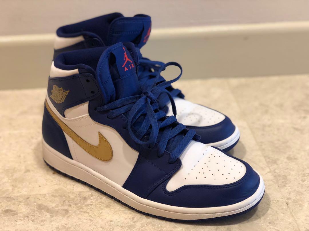 Air Jordan 1 Royal Blue gold white Men s Fashion Footwear