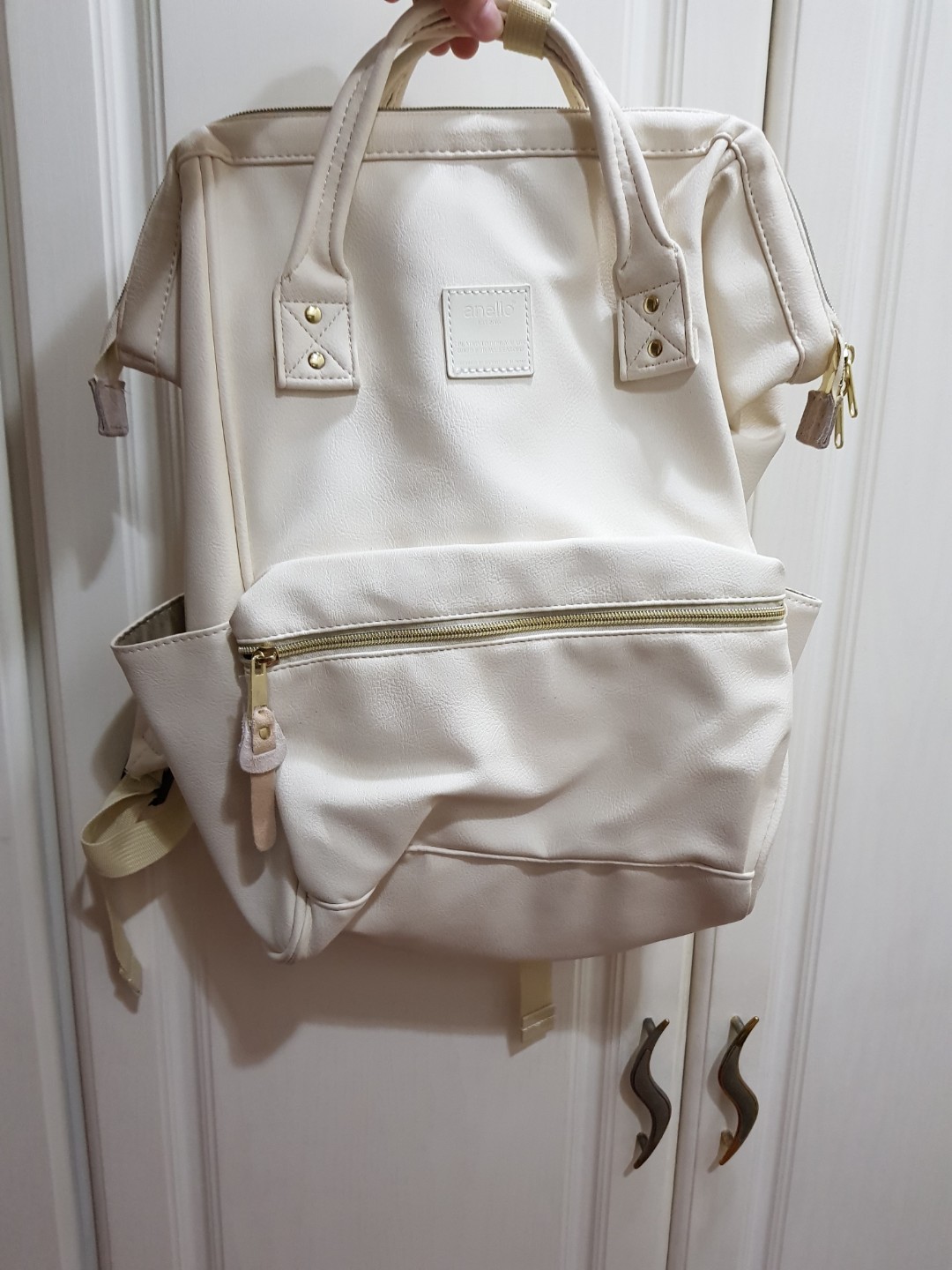Anello White Leather 3-Way Backpack 