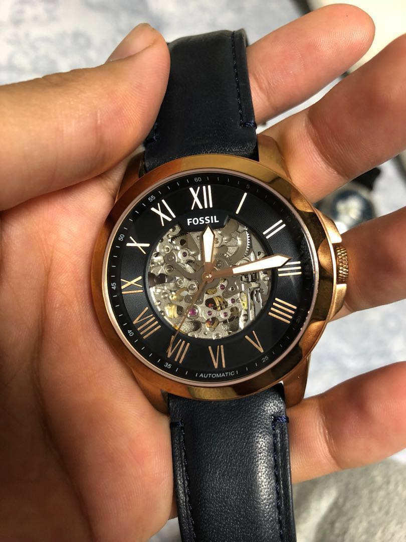 Authentic Automatic Fossil ME3102 blue navy leather