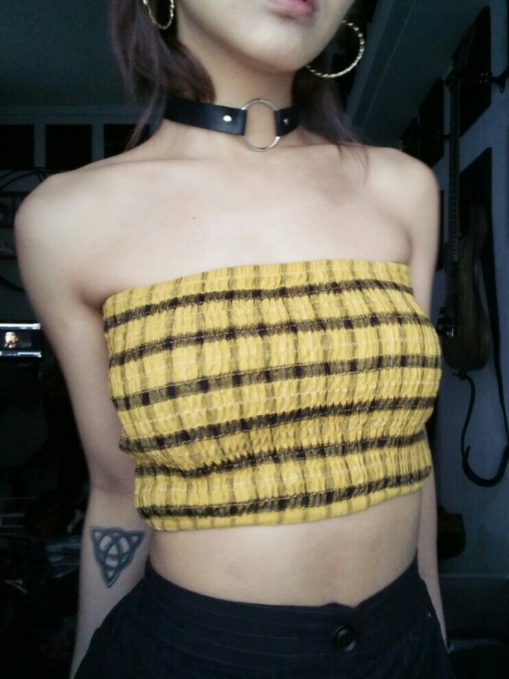 yellow checkered tube top