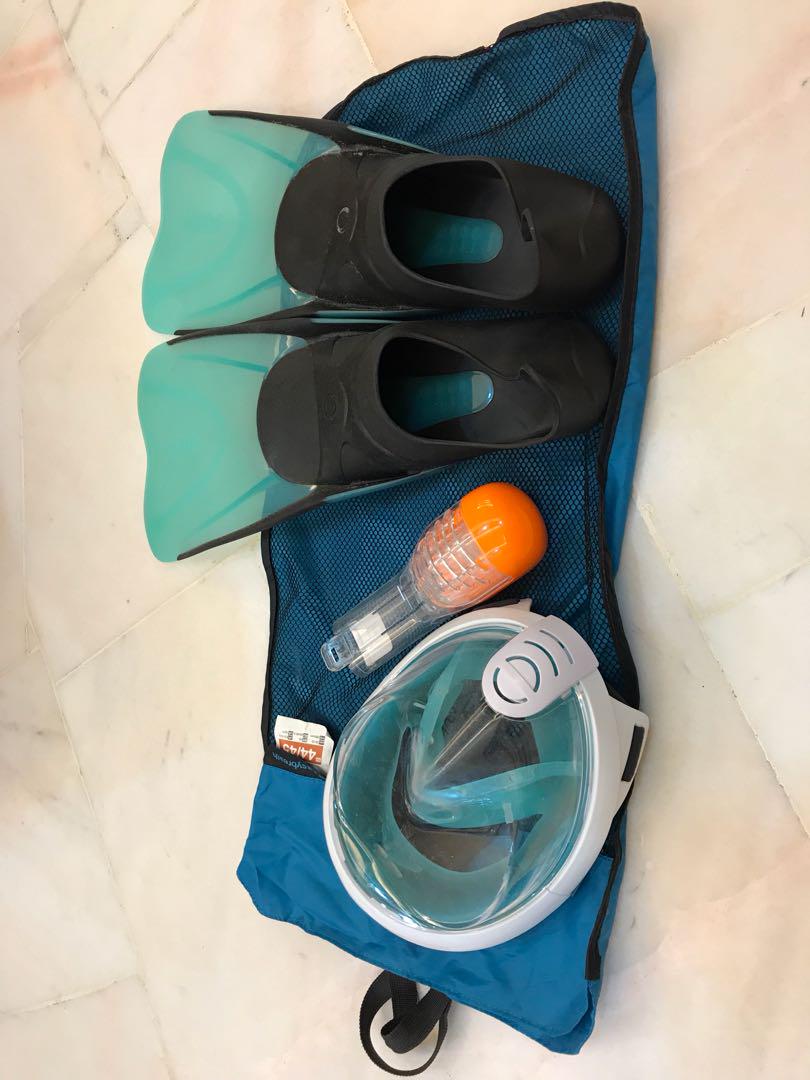 Decathlon full face mask and scuba flippers set, Sports Equipment