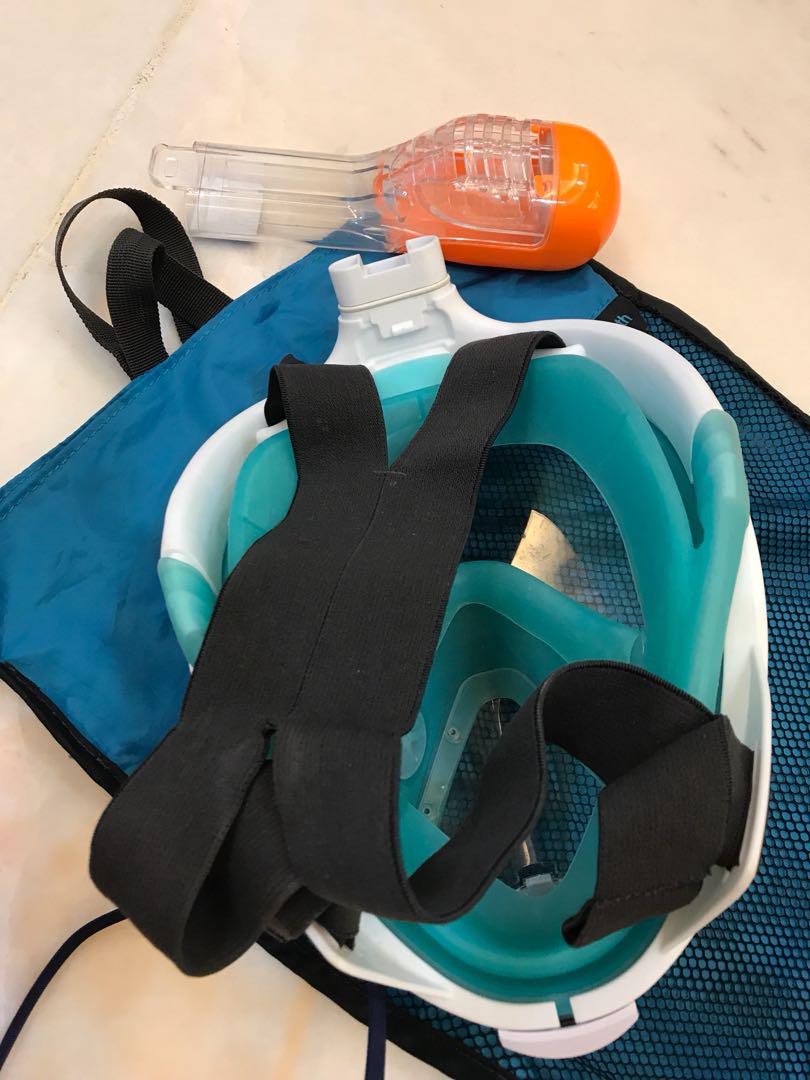 Decathlon full face mask and scuba flippers set, Sports Equipment