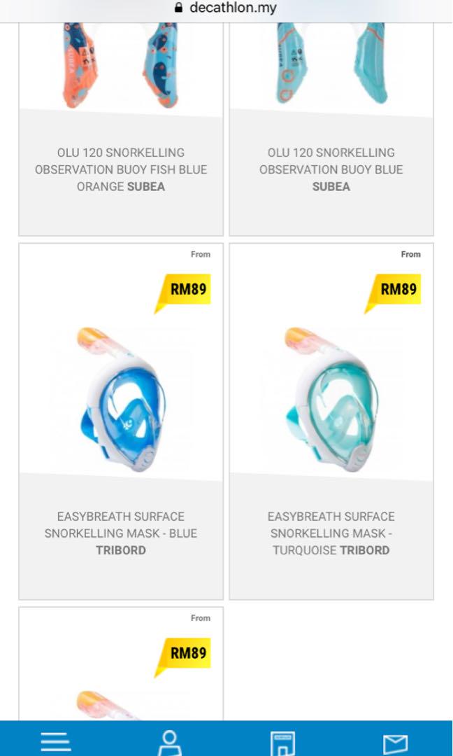 Decathlon full face mask and scuba flippers set, Sports Equipment