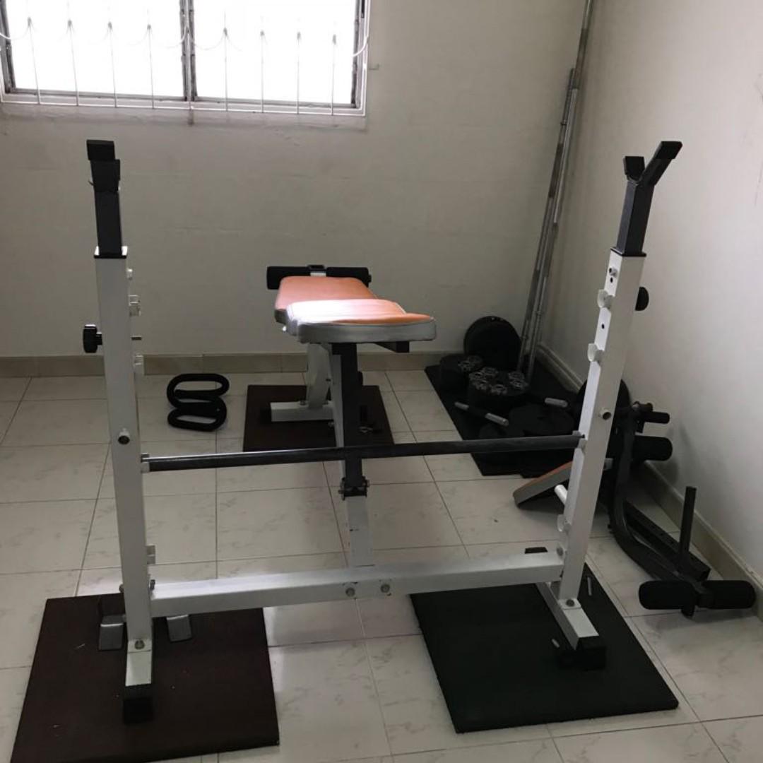 Home Gym Bench Barbell Dumbbells Weight Plates Yoga Mat