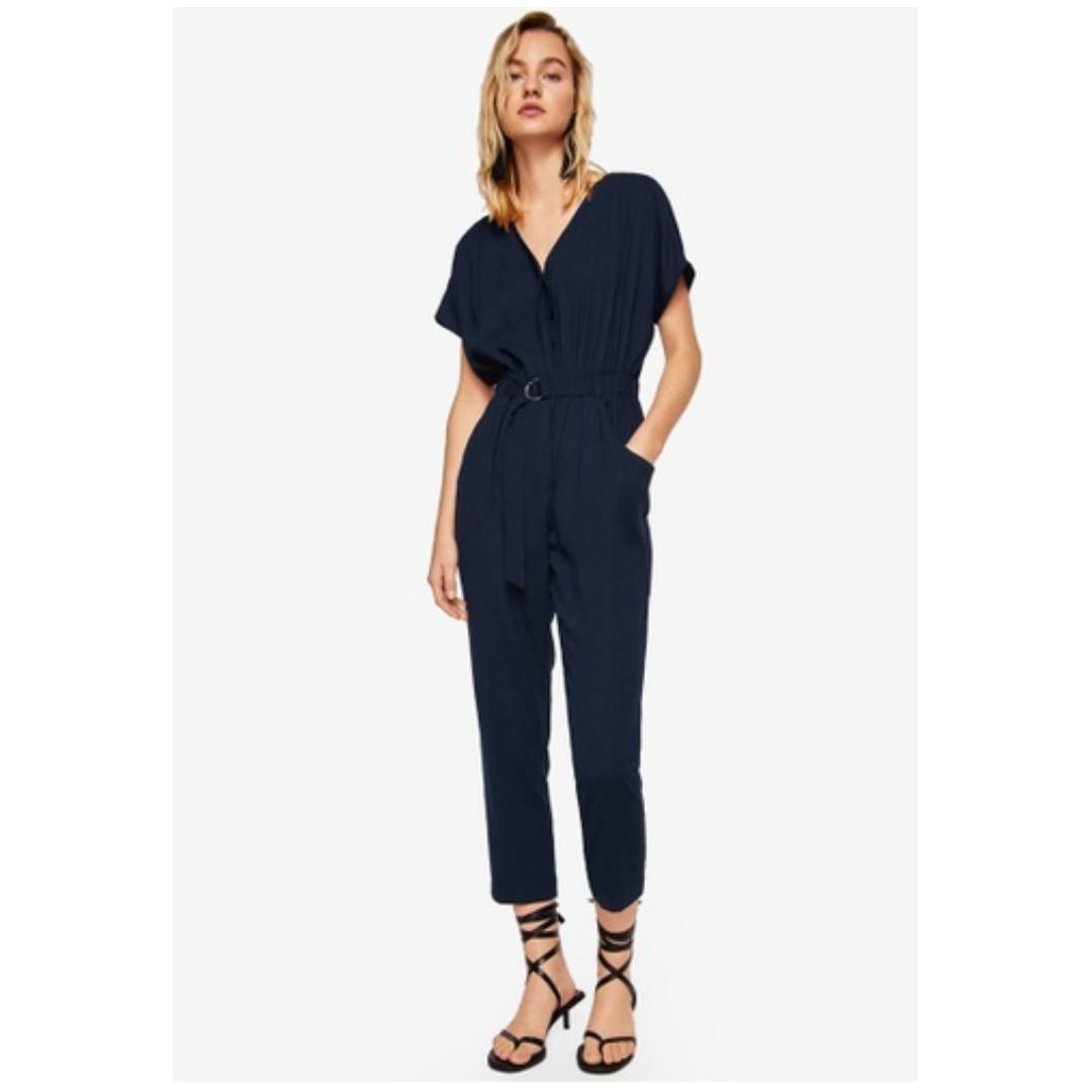 MANGO Belt Long Jumpsuit Navy - S