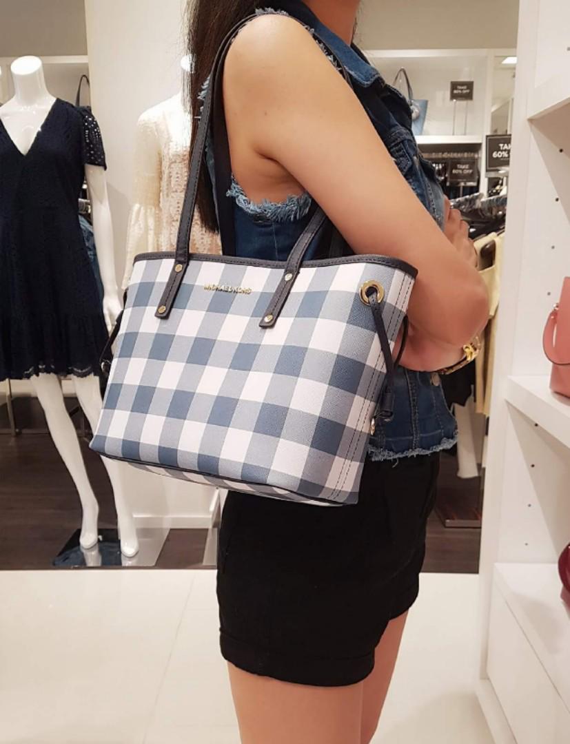 MICHAEL KORS Gingham Drawstring Tote Women s Fashion Bags