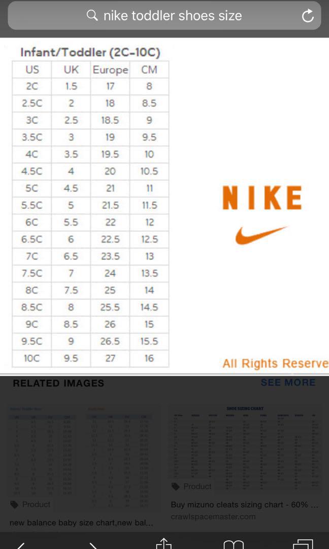 Nike 5c size chart clearance