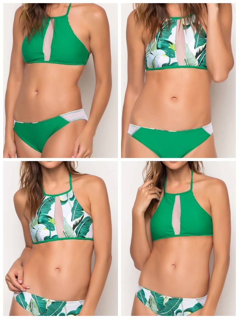 Women's Green Snowflake Recycled Bikini - Quick Drying Fabric With UPF 50+ main image 0