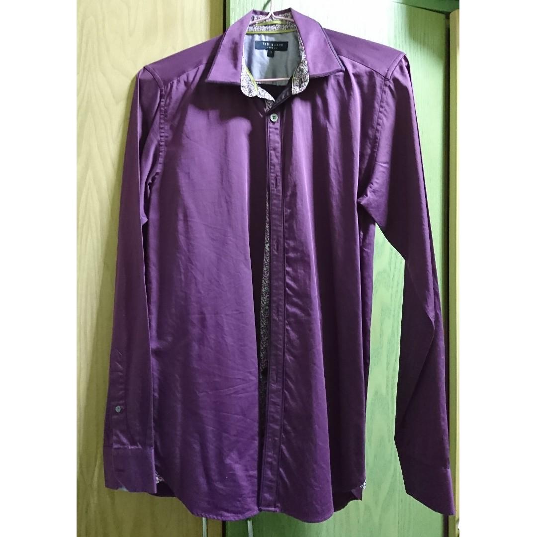 Ted Baker Men S Purple Long Sleeve Shirt W Floral Contrast Men S