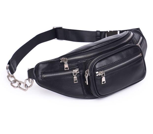 black chain fanny pack