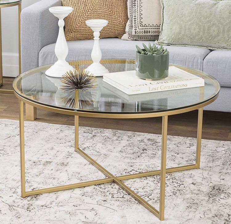 Coffee Table Glass Marble Design Gold Table Round