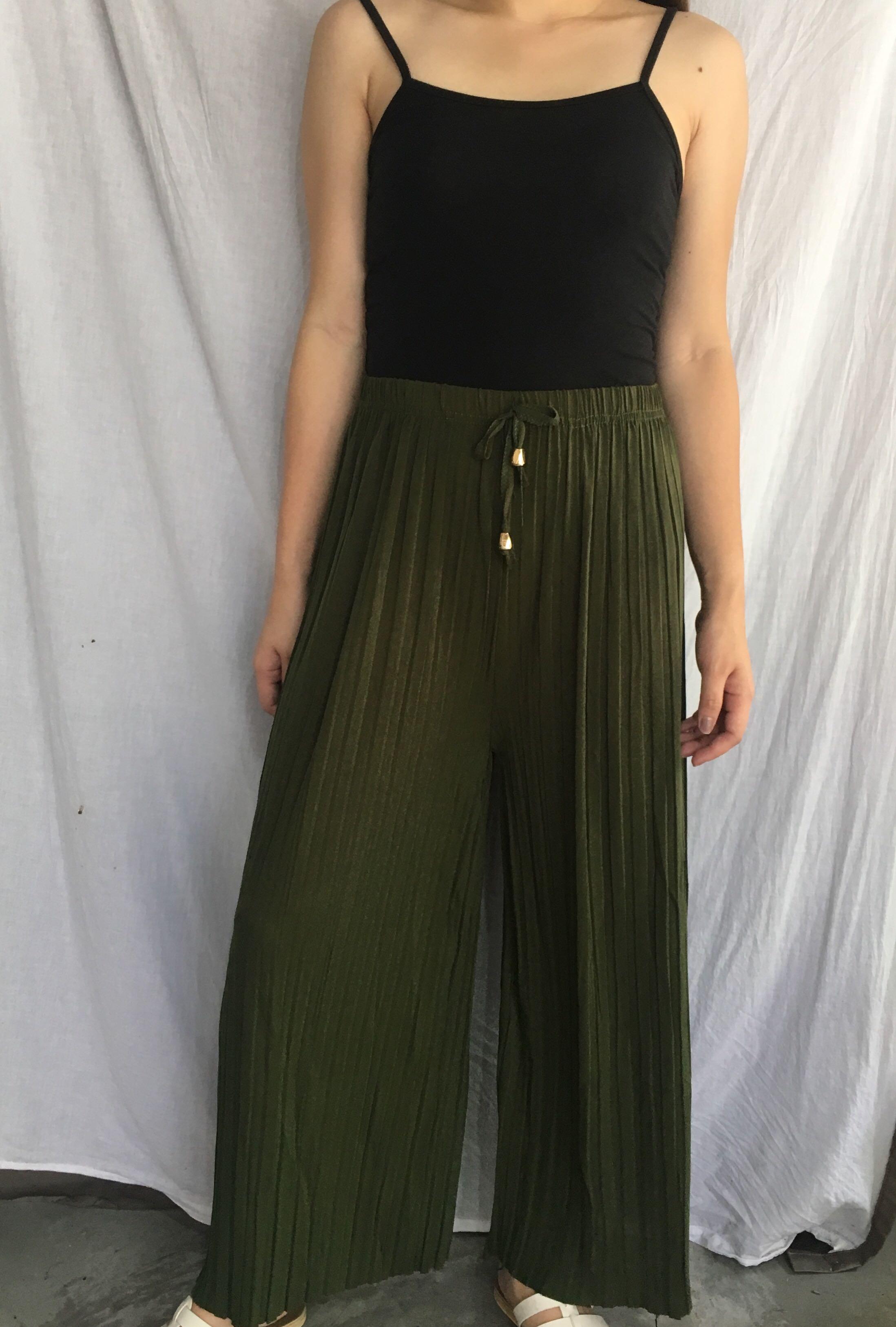 Green Plain Square Pants, Women's 
