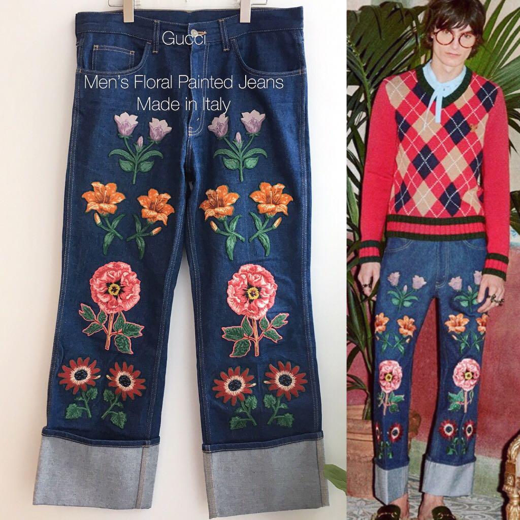 gucci floral jeans mens