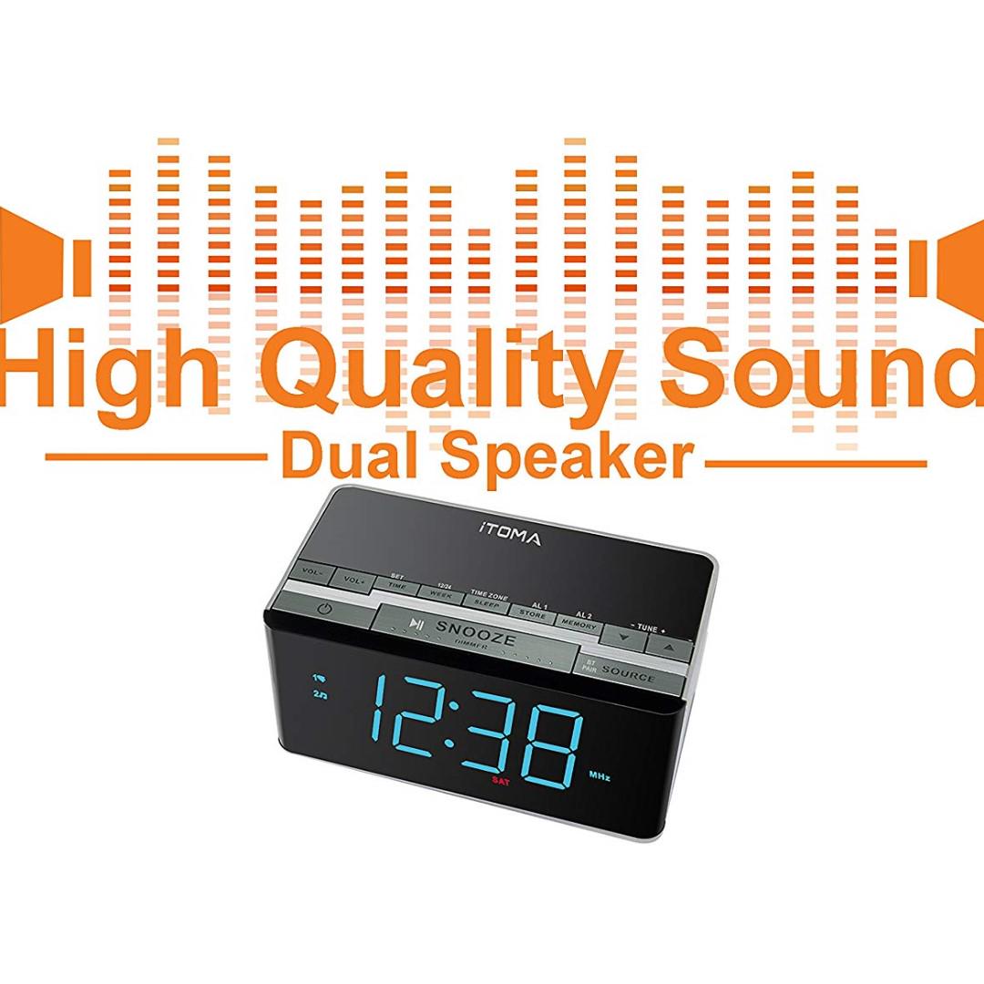 iTOMA Alarm Clock Radio with Wireless Bluetooth Stereo Speakers,Digital