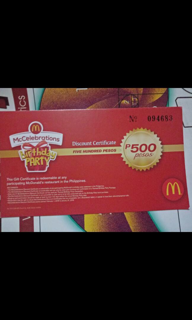 Mcdo mcdonalds discount gift voucher, Tickets & Vouchers, Vouchers on