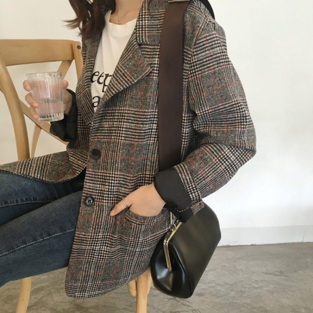 Checkered oversized blazer clearance