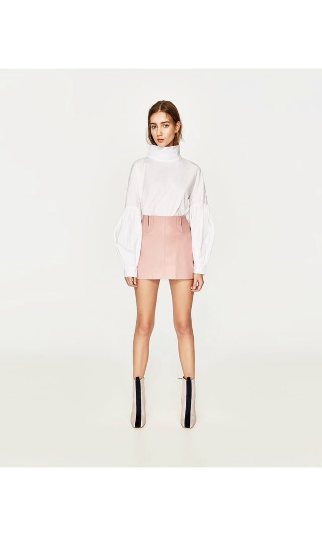 zara pink leather skirt