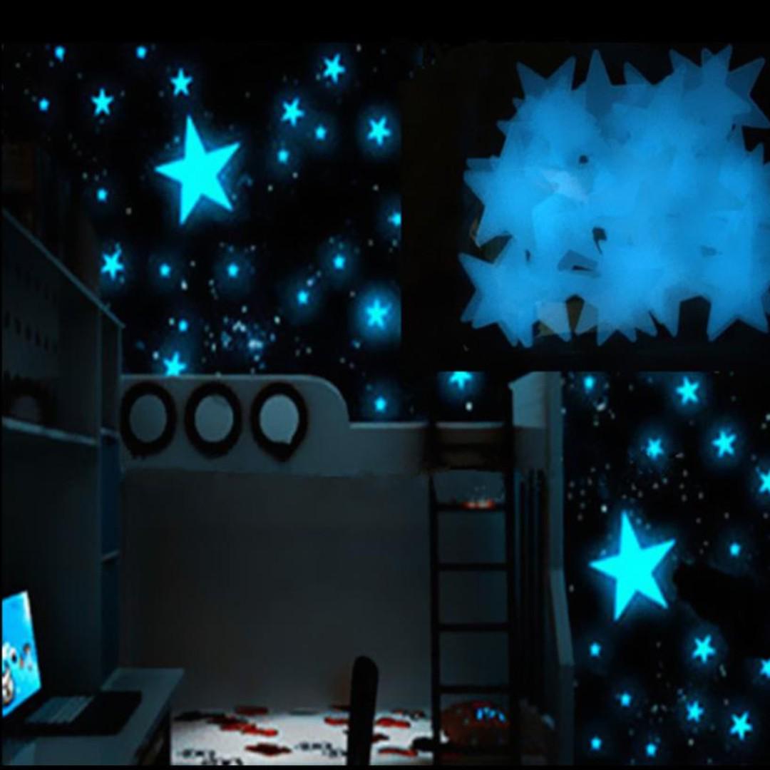 100 Pieces Glow In The Dark Luminous 3d Stars Sticker Home Wall