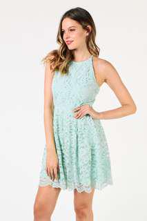 Dressabelle halter neck pleated lace dress in mint