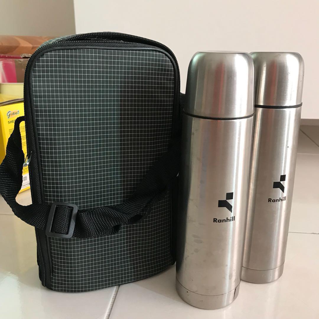 2 thermos flask with carry bag with strap