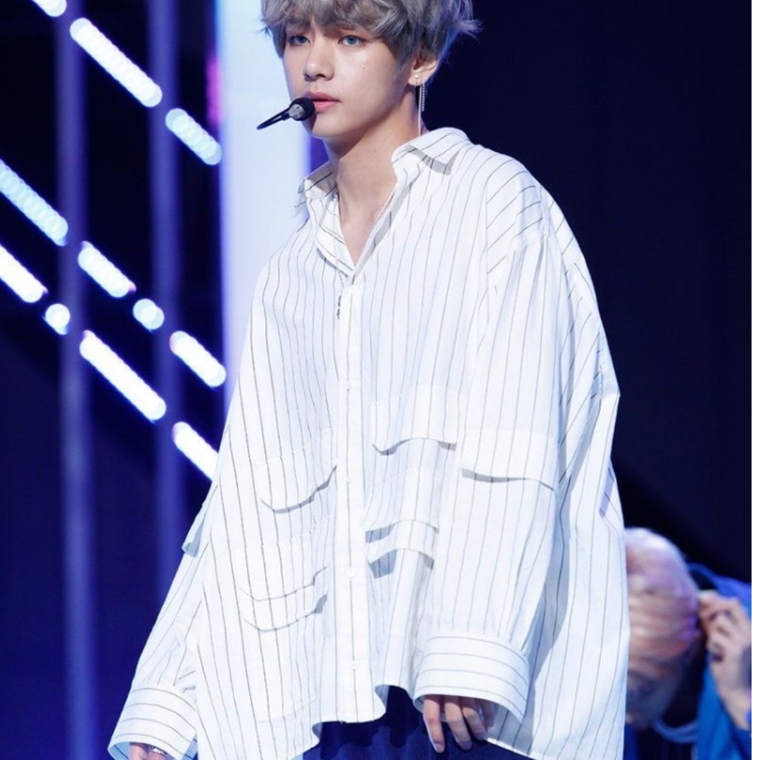 PO BTS V Taehyung Stage DNA Stage Inspired White Striped Long Sleeve Shirt