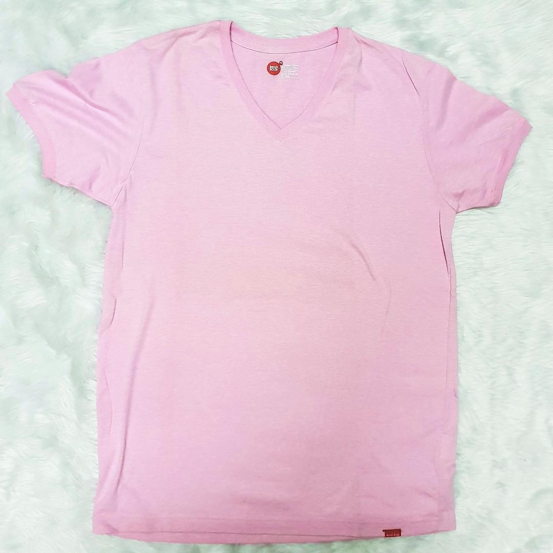 Bench Men Pink V-Neck Plain T-Shirt Top