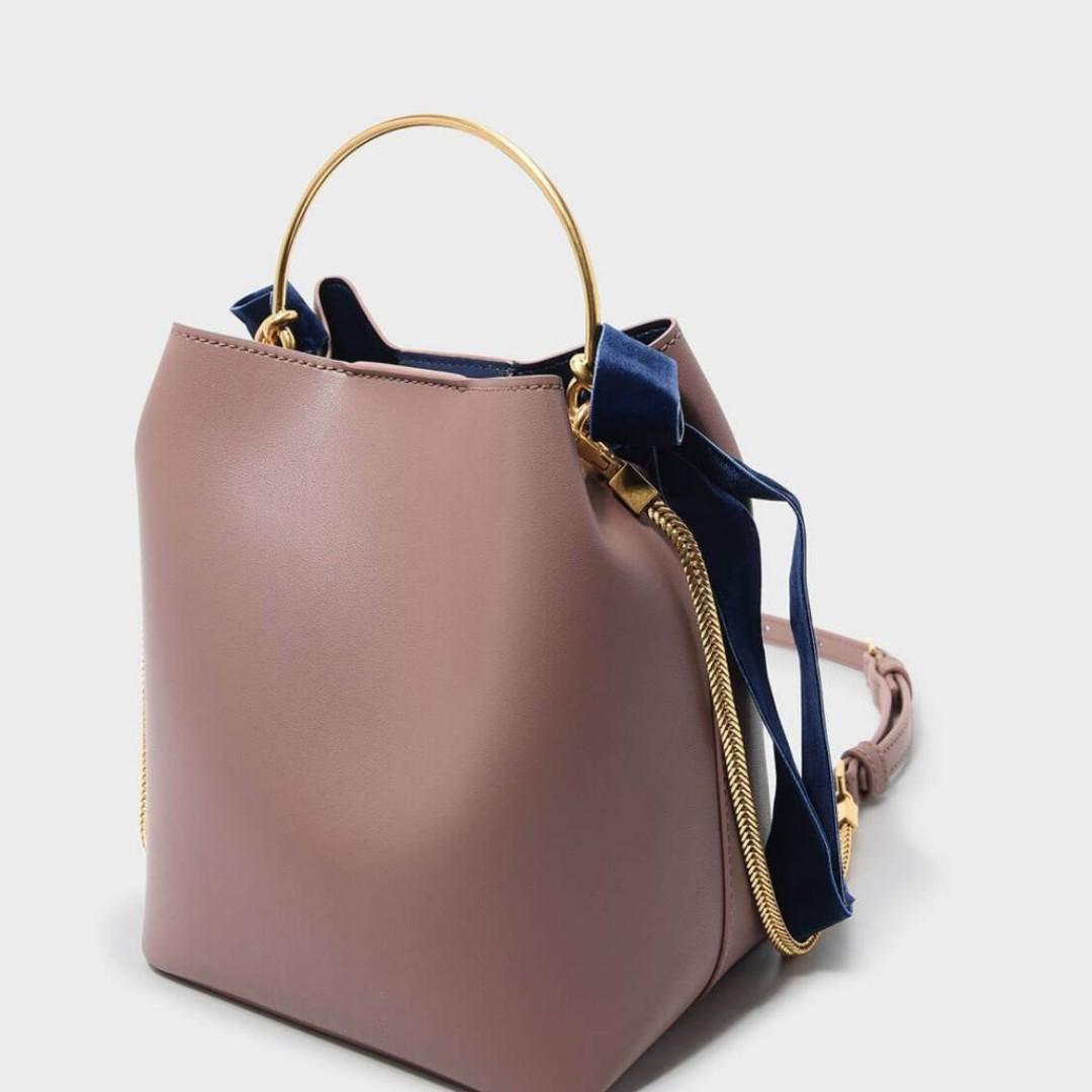 Charles and keith velvet cheap bow detail bucket bag