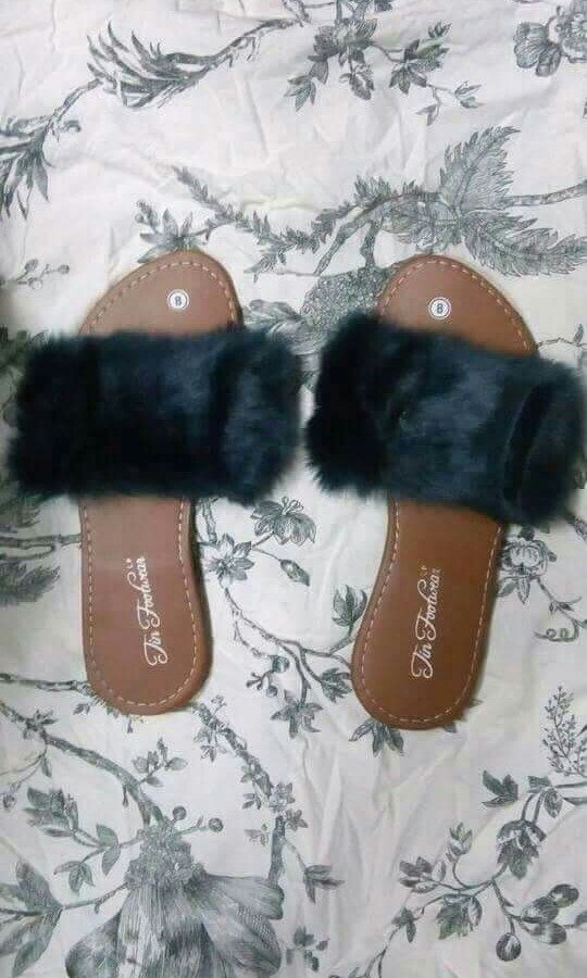fur block heel sandals