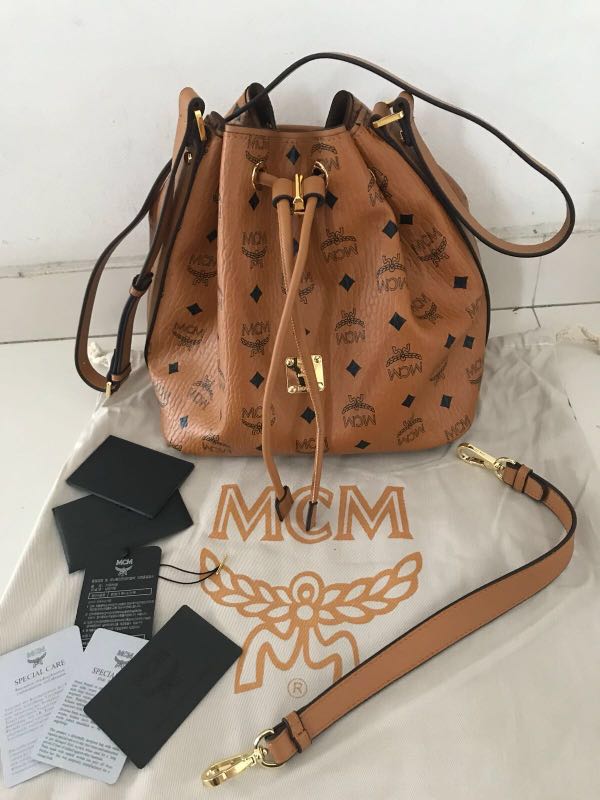 Mcm drawstring new arrivals bucket bag