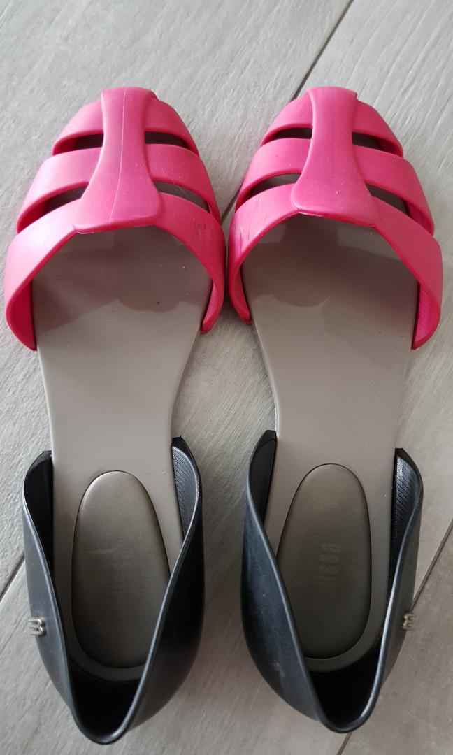 Authentic Melissa Pink and Black Flats 