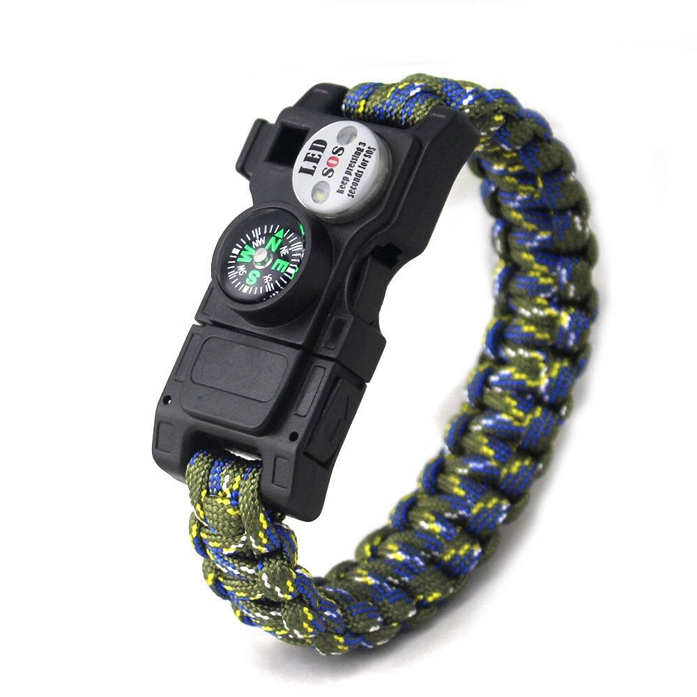 PARA CORD SURVIVAL WRISTBAND & WHISTLE BLACK OLIVE GREEN COYOTE