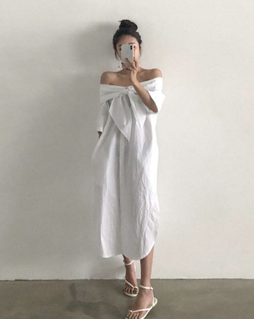 casual white off the shoulder dress