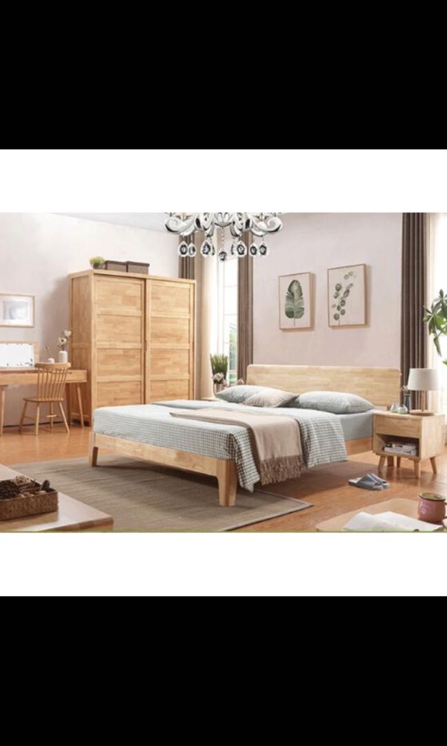 Rubber Wood Queen Size Bed Frame 2 Matching Bedside Tables Photo