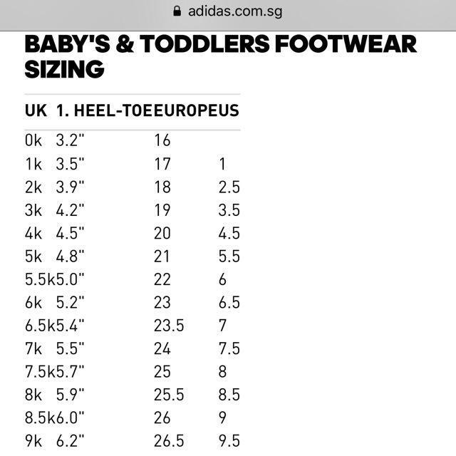size kids adidas