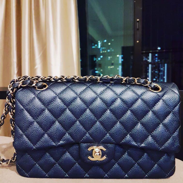 chanel classic blue bag