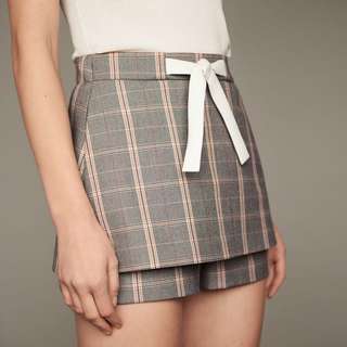 超顯瘦格紋綁帶闊腿裙褲64234667465345110