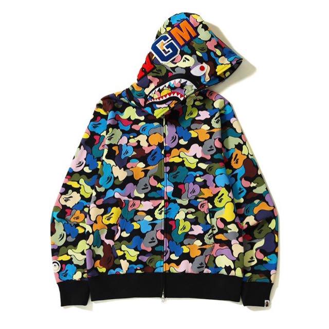 multi camo shark full zip hoodie