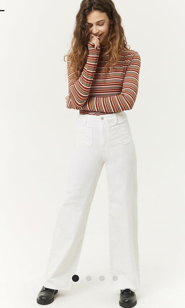 white corduroy wide leg pants