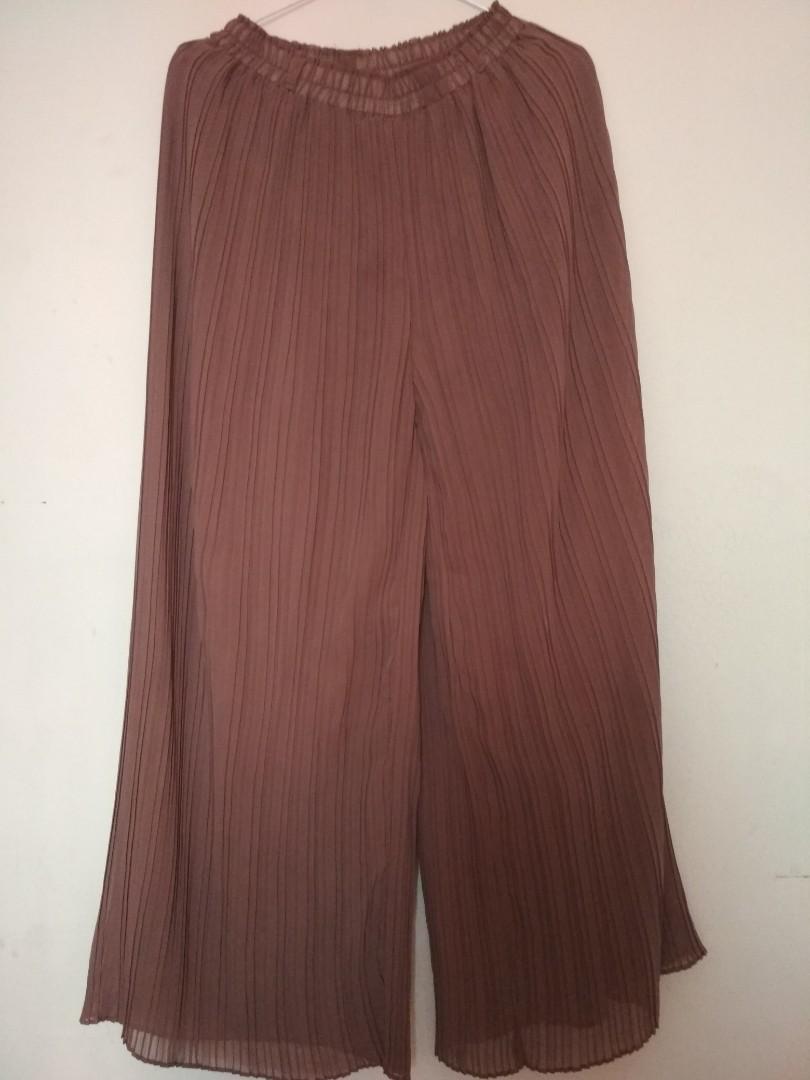 Celana Kulot Warna Coklat Pastel Fesyen Wanita Pakaian Wanita