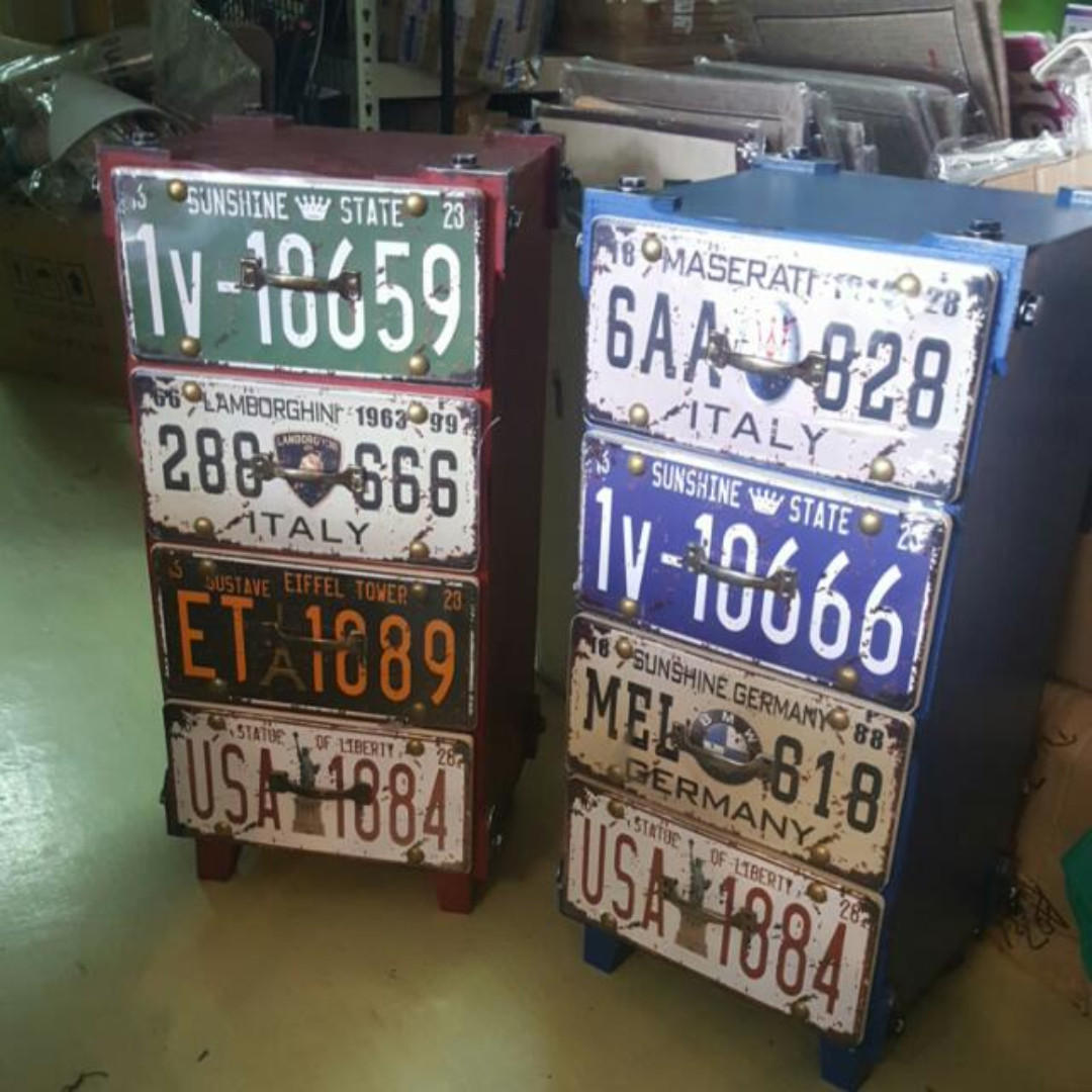 Rustic Drawer Cabinet Old School Car Plate Drawer Furniture