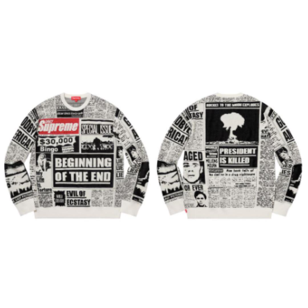 supreme newsprint sweater white