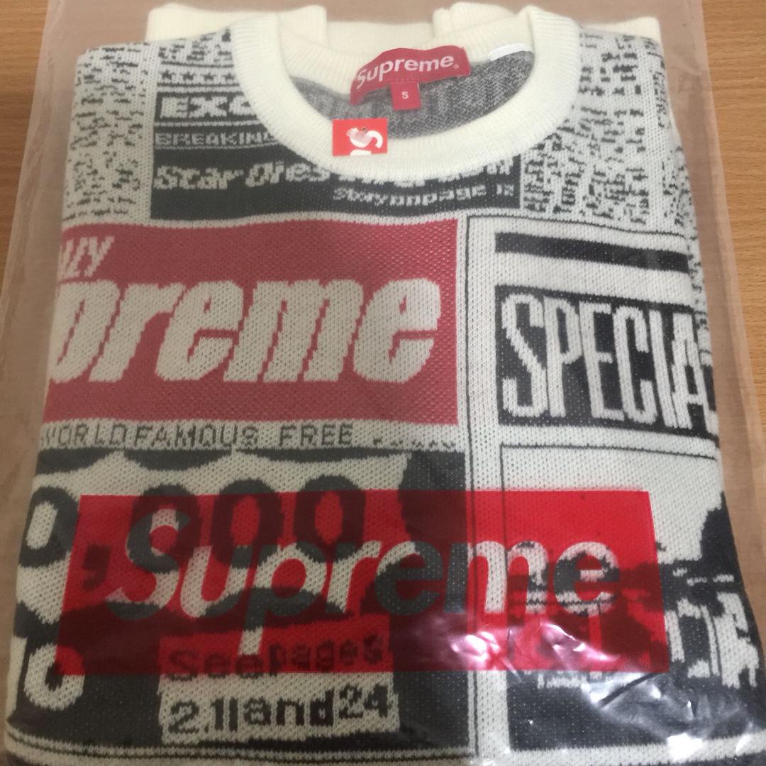 supreme newsprint sweater white