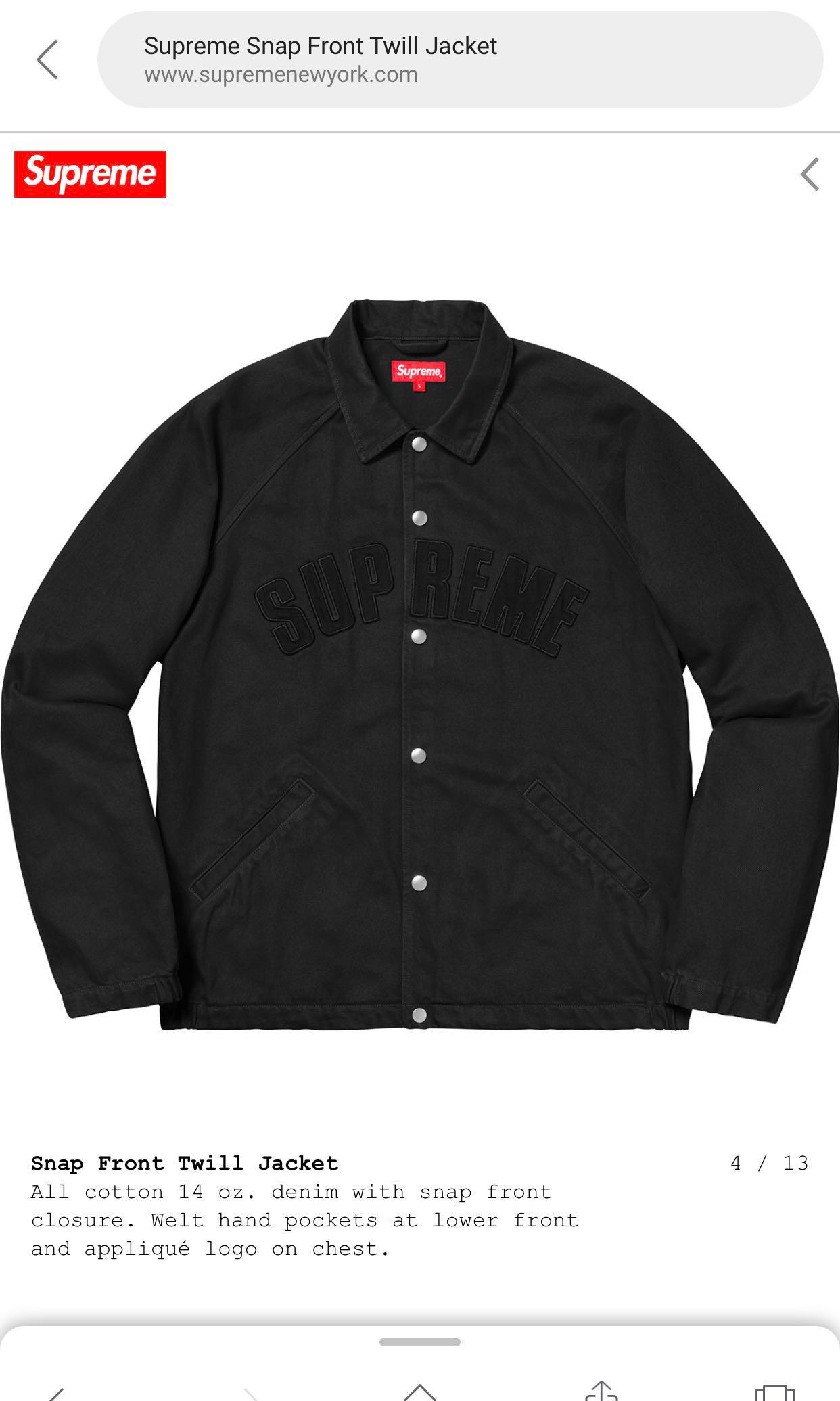 Snap front twill jacket supreme cheap